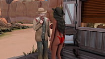 Busty Ebony Sim SUCKS AND FUCKS Old Cowboy